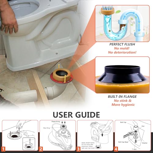 Image of Extra Thick Toilet Wax Ring Replacement Kit with Bolts & Caps, 1.6'' Thick