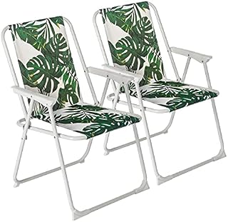 Harbour Housewares 2x Banana Leaf Folding Metal Beach Camping Chair Portable Garden Armchair - Foldable Lightweight Outdoor Picnic Seat
