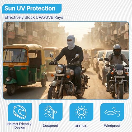 Image of Kingsway Balaclava Face Mask for Bikers - Premium Riceknit Helmet Liner | UPF 50+ UV & Dust Protection | Full Face Mask for Men & Women | Light Grey | Pack of 5