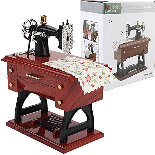 Sbolang Vintage Mini Sewing Machine Music Box, European Retro Classical Treadle Sewing Machine Table Desk Mechanical Clockwork Music Box for Home Decor Birthday Gift