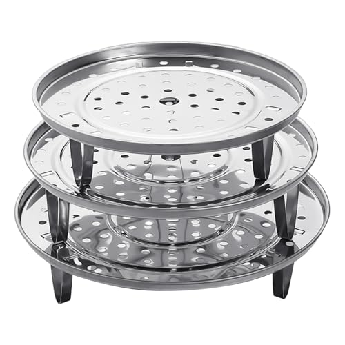 HINFHI 3 Pieces Removable Steam Rack, Stainless Steel Round Steam Dish Rack, Cookware Accessories, Kitchen Tools, Cooking Accessories.
