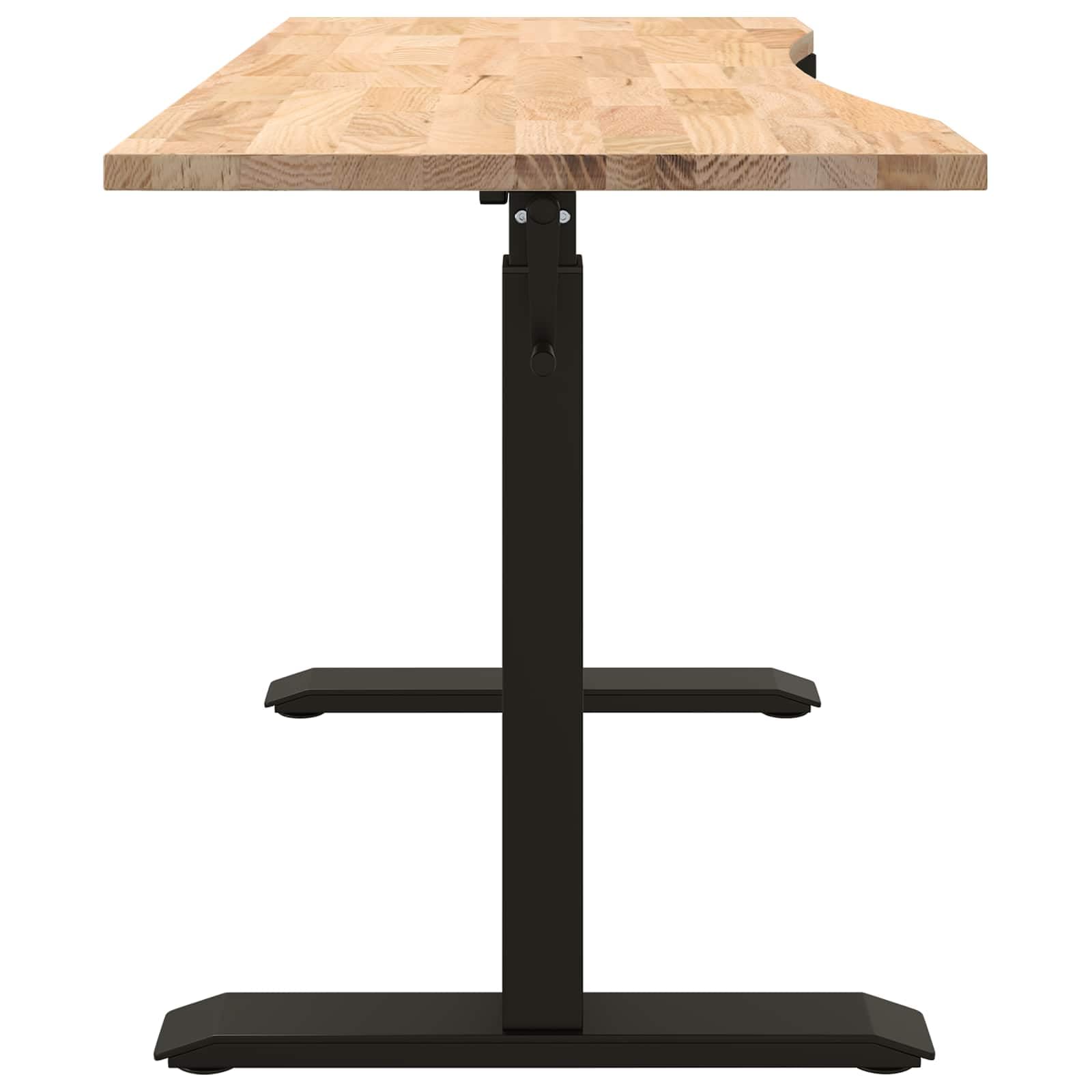 Biurko komputerowe z regulacją wysokości, z litego drewna dębowego, ze stalową ramą, 140 x 60 cm, czarne, naturalne, do domu, biura, gabinetu i gabinetu, elastycznie regulowane