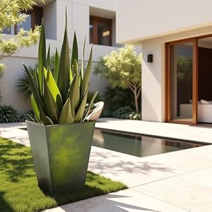 Worth Garden Large Metal Glazed Floor Planter Set of 2-14" Dia x 18" H - Luxurious Glossy Finish Green Tall Square Tapered Steel Plant Pots, Decor Flower Pot Indoor & Outdoor, Drainage Hole Worth Garden Large Metal Glazed Floor Planter Set of 2 14 Dia x 18 H Luxurious Glossy Finish Green Tall Square Tapered Steel Plant Pots Decor Flower Pot Indoor Outdoor Drainage Hole