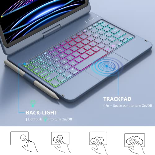 Image of iPad Pro 11 inch Case with Keyboard, iPad Air 5 /Air 4 10.9 inch Keyboard Case with Trackpad, Keyboard Case for iPad Air 5 /Air 4 and iPad Pro 1-4 Gen, Backlit 10 Color & 360 Screen Rotation -Ocean Blue