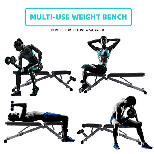 Adjustable Weight Bench, Utility Workout Bench for Home Strength Training, Flat Incline Decline Exercise Workout Bench for Home Gym