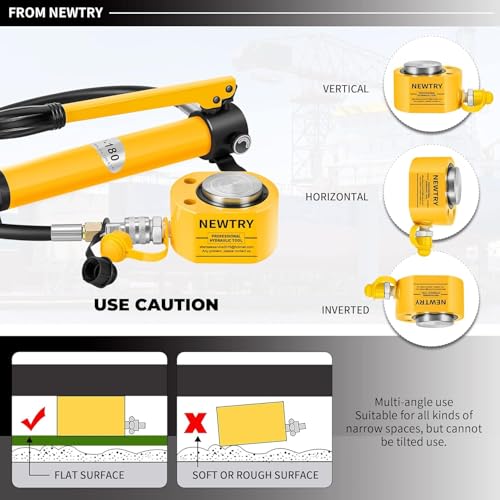 Image of NEWTRY Hydraulic Ram Cylinder 100 ton Hydraulic Jack Lifting Cylinder Hydraulic Cylinder Jack 0.83 inch Low Profile Hydraulic Porta Power Ram Jack Mini, Portable for Shipbuilding, Bridge, Construction