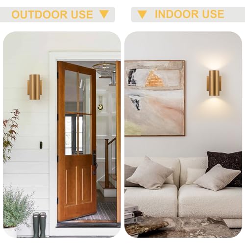 Image of Modern Outdoor Wall Light 2 Packs Up and Down Lights, 7 inch Gold Exterior Light Fixture for House Porch Patio Garage