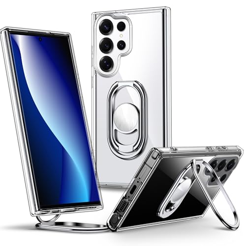 Image of SHIELDS UP for Galaxy S25 Ultra Back Cover with Stand, Samsung S25 Ultra Case Clear with Double Ring Holder [Adjustable & Foldable] Shockproof Protective Cover for Samsung Galaxy S25 Ultra, Clear