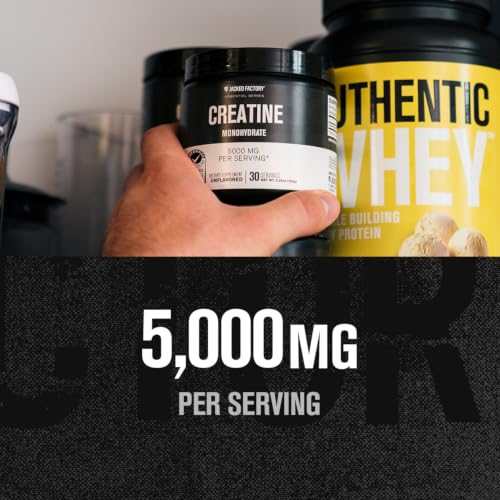 Image of Jacked Factory Creatine Monohydrate Powder 150g - 5g Daily Creatine Supplement for Men and Women, Vegan-Friendly, Third-Party Tested - 30 Servings, Unflavored