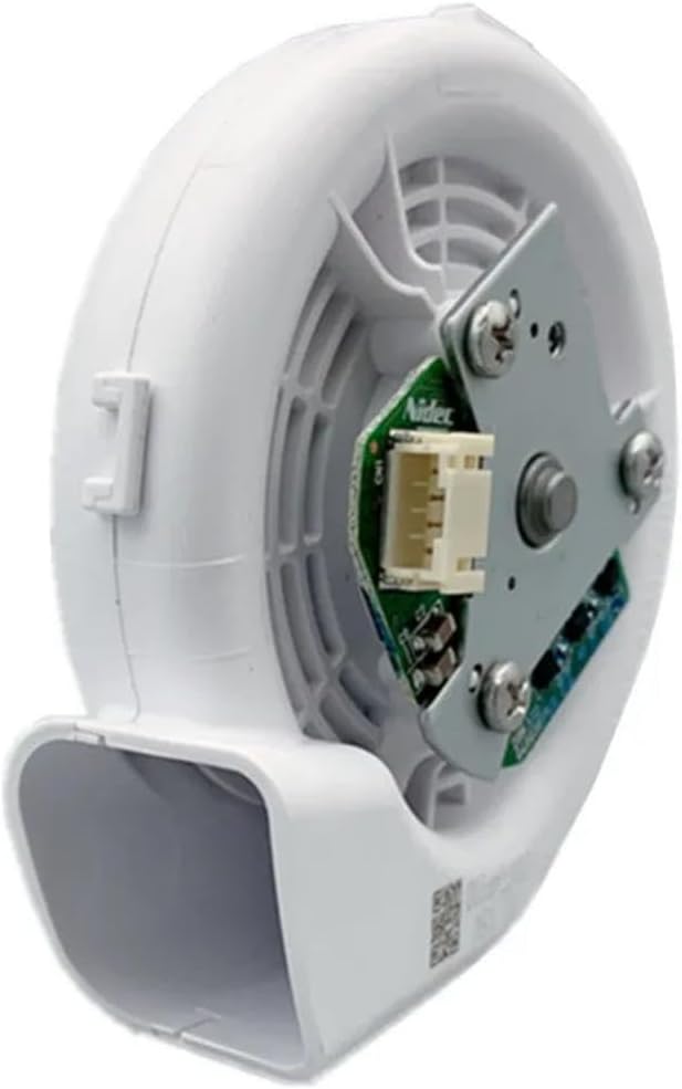 Rear view of the electric fan showing the motor and circuit board