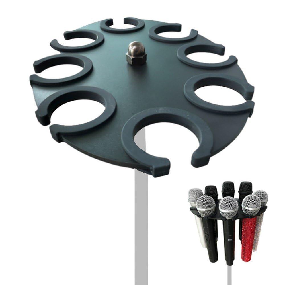 Supporto Multimicrofono per Cavo E Wireless, con Copertura in Silicone Incorporata a Vite, Adattatore per Supporto Microfono, può Contenere Fino a 8 Microfoni, Nero
