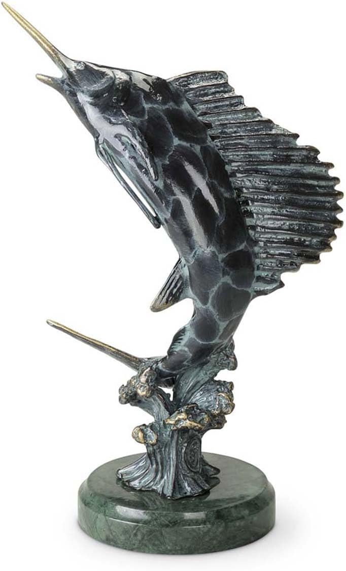 BLACK FOREST DECOR Deep Sea Sailfish Sculpture, Aluminum, 9" H x 6" W x 3.5" D