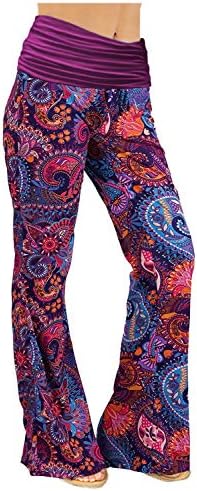 Gracyoga Women's Comfy Pajama Pants Wide Leg Lounge Palazzo Yoga Pants Stretch Casual Floral Print Fold Waist Pants