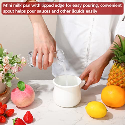 2 Pcs Enamel Milk Pan Mini Butter Warmer 0.58 Quart/ 550Ml Melting Pot Milk Pot With Wooden Handle Mini Saucepan For Heating Smaller Liquid Portions, Melting Butter, Boiling Water #TOP3