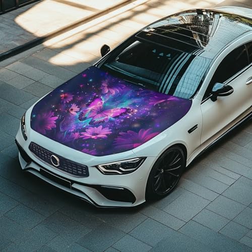 Image of Renewold Car Hood Cover Protector, Auto Hood Wrap Blanket, Butterfly Flower, Full Exterior Covers for Hood, Indoor Outdoor Decoration for Festival Trip Celebration, Vehicle Accessories