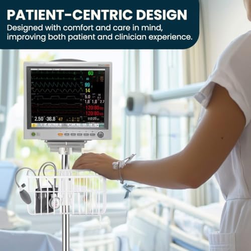 rolling stand for edan elite v series vital signs monitor monitor not included blood pressure cuff basket adjustable pole and cord organizer