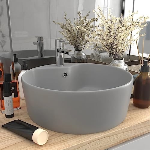 Lavabo de lujo con rebosadero de cerámica gris claro mate 36 x 13 cm