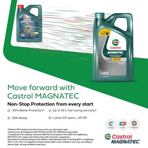 Image of Castrol MAGNATEC 5W-30 - Engine Oil (5L Pack) - Full Synthetic, BS6 Ready, API SQ, ACEA C2, Dualock Technology for Petrol /CNG, Hybrid and Diesel Cars
