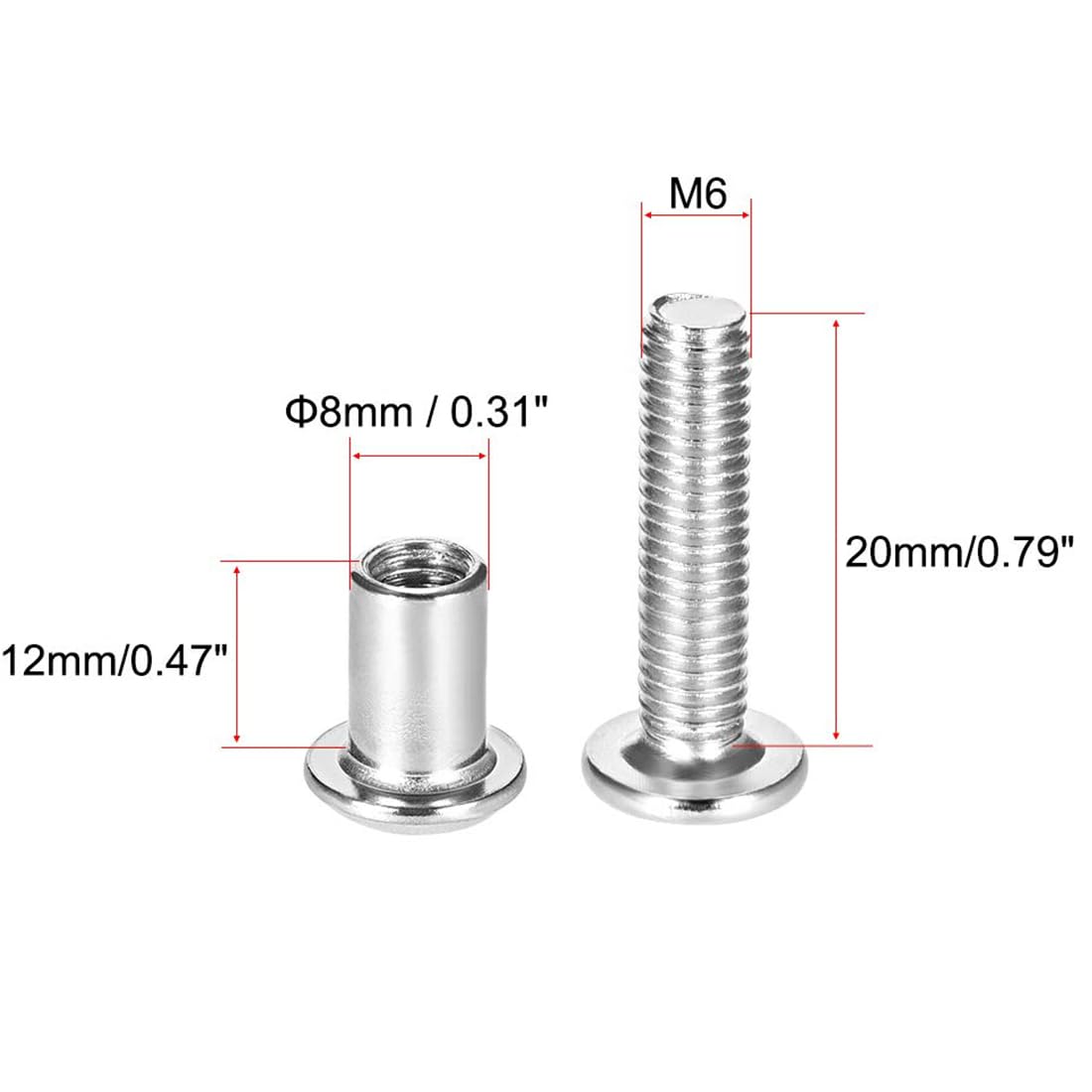 TA-VIGOR 5 Sets Furniture Connecting Screws Bolts, M6 x 20mm Binding Screws Posts Belt Buckle Binding Bolts - Image 2