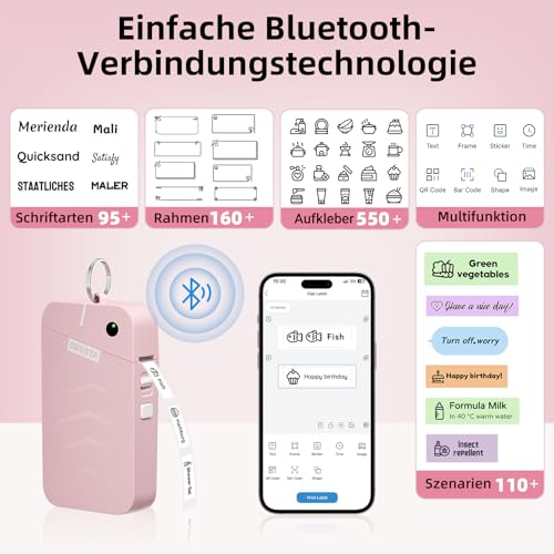 ORGSTA S001 Etikettendrucker Selbstklebend Etikettiergerät Bluetooth 2000 mAh Etikettiermaschinen Beschriftungsgerät Ettikettiergeraet Label Printer Sticker Maker Weihnachten