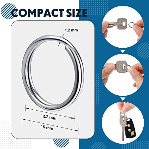 40 Pcs 15 mm Flat Split Key Ring Circular Keychain Hoops Silver Keyring Small Key Ring Hoop Round Metal Rings for Craft Home Keys Organization and Craft Making