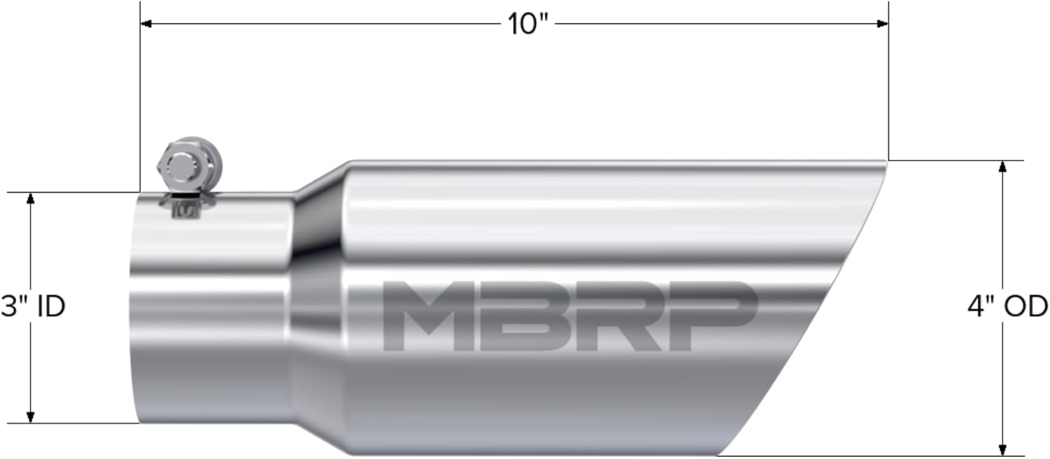 MBRP T5156 T304 Dual Wall Angled Tip, 4" O.D., 3" Inlet, 10" Length