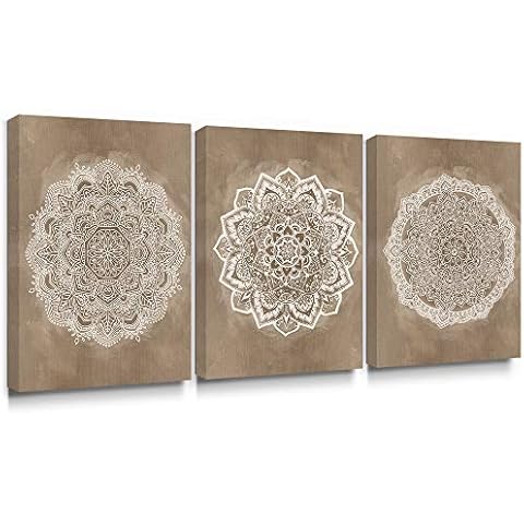 SUMGAR Mandala Wall Art Boho Coffee Pictures Brown Indian Bohemian Art Prints for Walls Floral Canvas Painting Flower Artwork for Bedroom Bathroom Living Room Yoga Room 30x40cm Set of 3 Cover