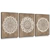 SUMGAR Boho Wall Art Koffie Bruin Mandala Canvas Print Bloem Schilderij Bloemen Foto’s Indiaas Boheems Patroon Ingelijst…