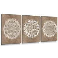 Quadri Su Tela Mandala Boho - Set Di 3, 30x40 Cm, Grigio Oro Beige, Per Camera O Soggiorno - Foto 4