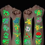 Tattoo Kinder, 12 Blätter Leuchtendes Monster Temporäre Tattoo Set für Mädchen Jungen Kindertattoos Wasserdicht für Geburtstagsgeschenke Kindergeburtstag Mitgebsel Festival Party Deko