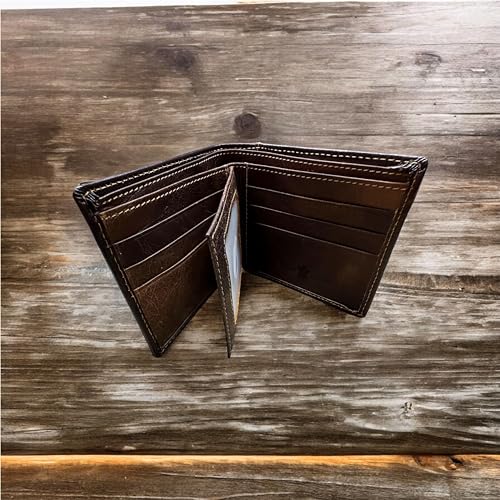 Men’s Short Leather Wallet – Hand Tooled Bifold with Raised Longhorn Concho – Compact Cowboy Wallet for Ranchers, Rodeo Fans & Western Gifts3