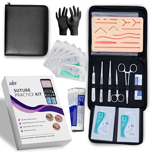 Kit de práctica de sutura con guantes para estudiantes Almohadilla de sutura de piel de silicona con capa protectora de malla horizontal y vertical para mejorar la durabilidad de la almohadilla