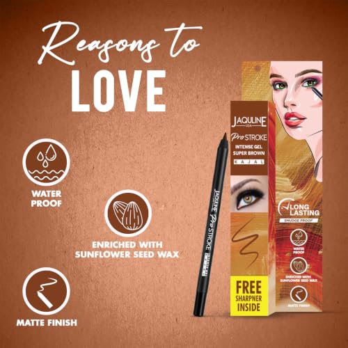 Image of JAQULINE USA ProStroke Intense Gel Kajal | Highly Pigmented | Waterproof | Smudgeproof | Matte Finish | Long Lasting | Quick Drying | Precise Application - Super Brown,1.2g