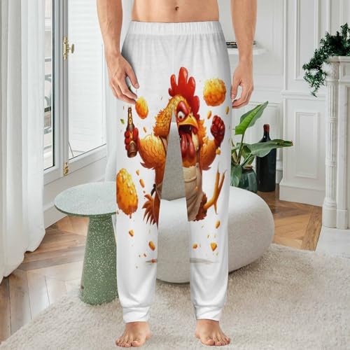 Kung Fu Cock Rooster with Beer Pajama Pants Men Pj Bottoms Sleepwear Lounge Pant2