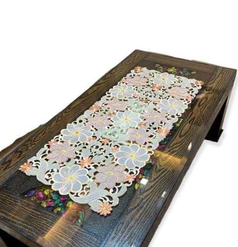 Image of MONKDECOR Tissue Embroidery 022 Centre Table Runner (Size- 16x33 Inches)- Brown