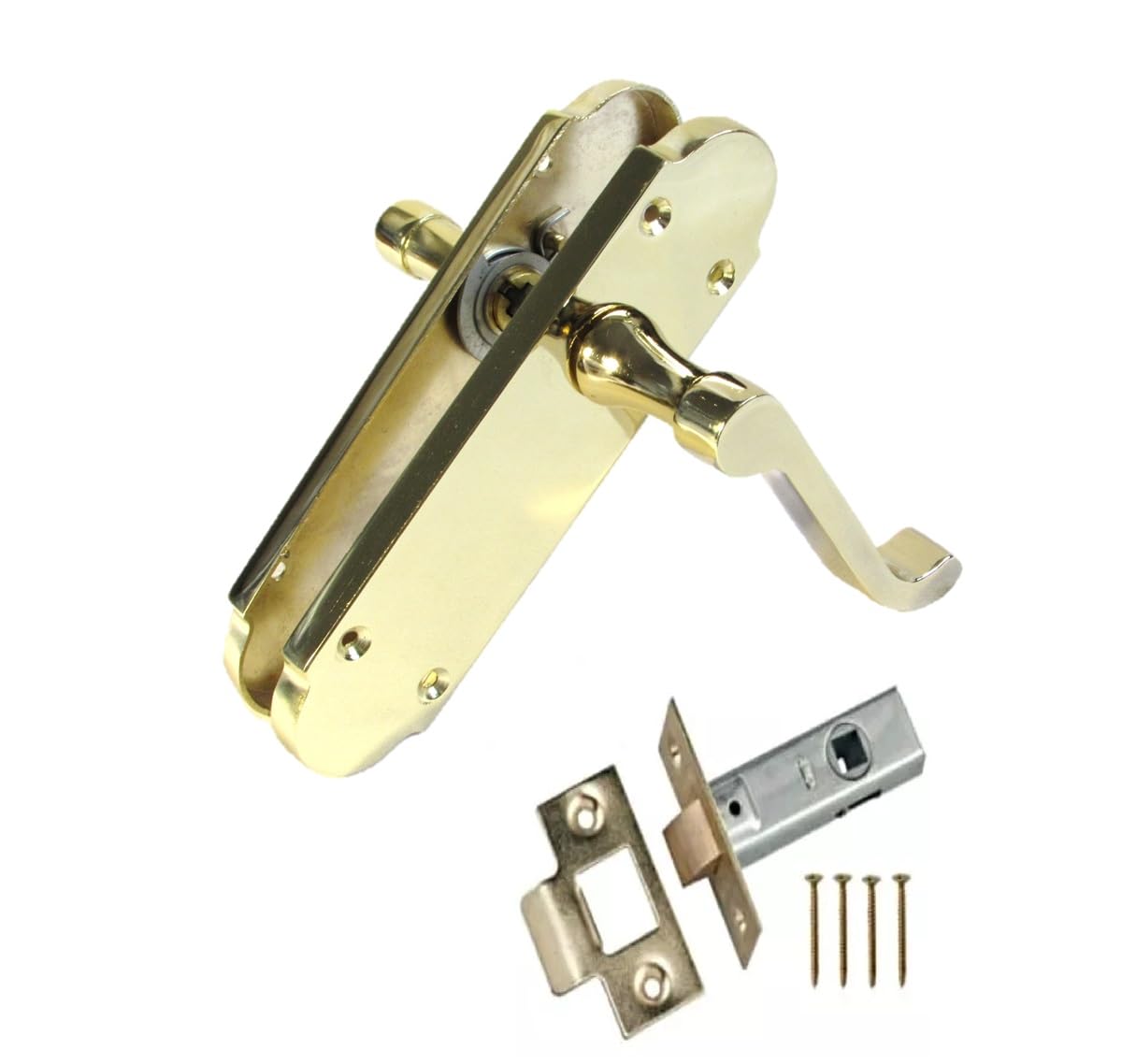 Epsom Door Handle Brass Plated Internal Door Handles - Brass Handle Set for Internal Doors 170mm x 42mm (Pair of Handles + Tubular Latch)