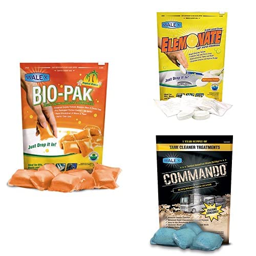 WalexBio-Pak Tropical Breeze Enzyme Holding Tank Deodorizer, Commando Black Holding Tank Cleaner, and Elemonate Grey Water Deodorizer, Multi-Pack Bundle