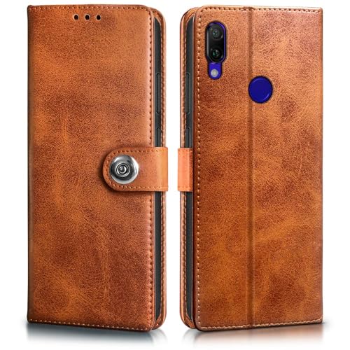 Image of WOW IMAGINE Shock Proof Flip Cover Back Case for Xiaomi Mi Redmi Note 7 | 7 Pro | 7S (Magnetic Button Flip Case | Wallet Pockets & Stand | Leather Finish | Alder Brown)