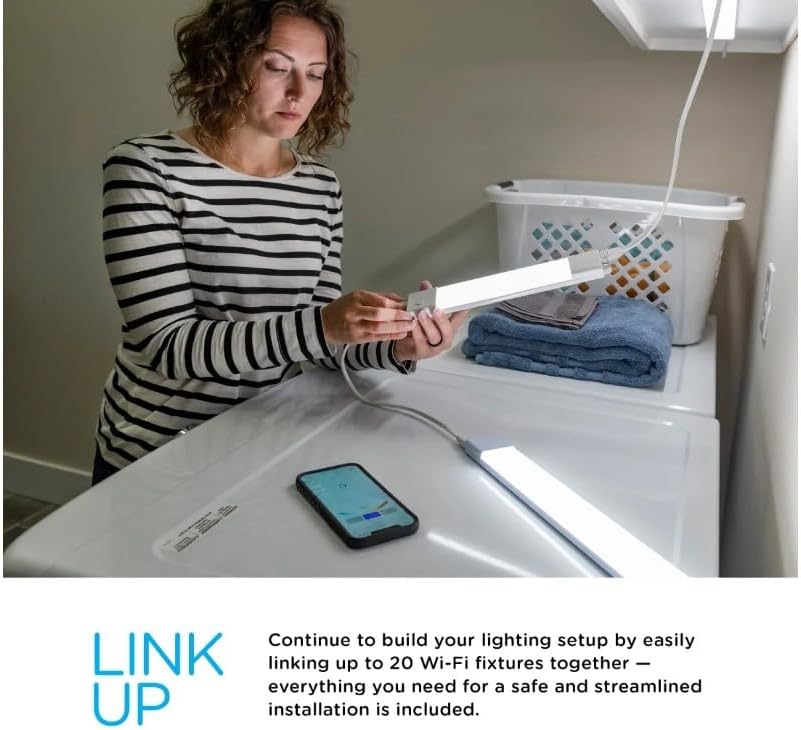 Smartphone screen displaying the Enbrighten app login page, with icons for App Store and Google Play downloads, and a Bluetooth setup icon.