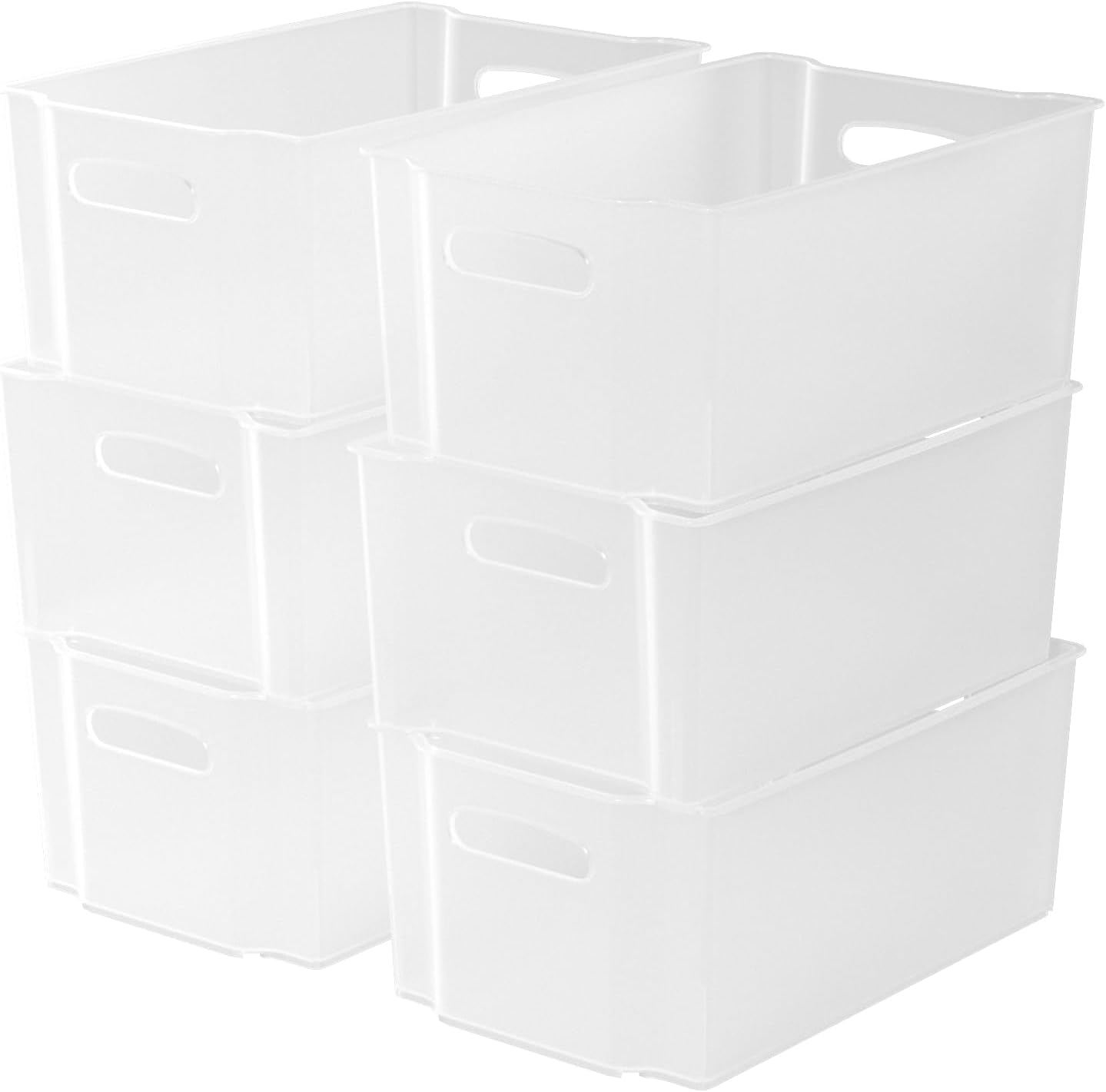 Lesbye Set of 6 Plastic Stackable Fridge Storage Baskets, Freezer Bin Organiser, Matte Transparent