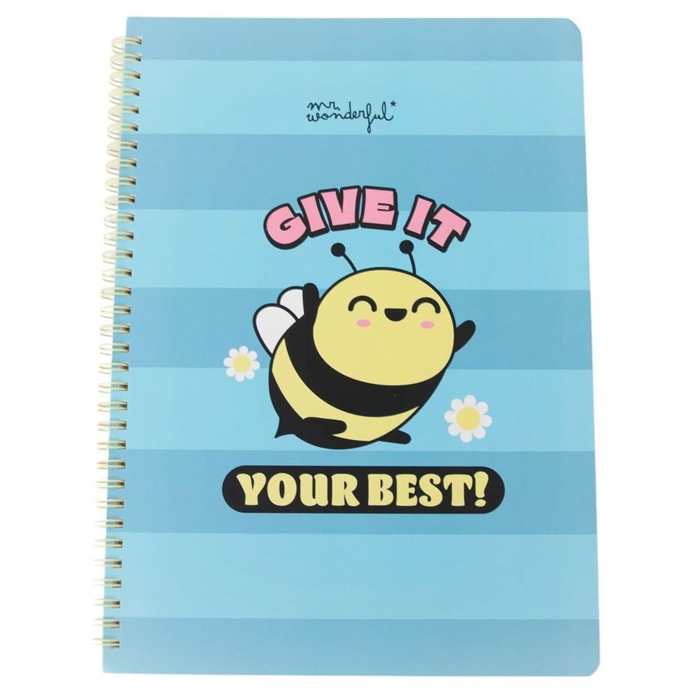 Mr. Wonderful - A4 Bee Hardcover Notebook - Spiral Bound - Give it your best! - 160 squared pages - Includes stickers