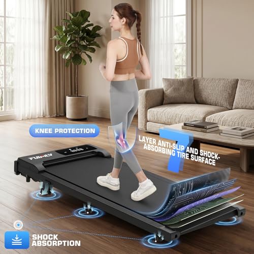Image of Under Desk Walking Pad for Home Office - 2.5 HP Portable Treadmill With 300 lb Capacity, Compact Jogging Running Machine, Remote Control and LED Display