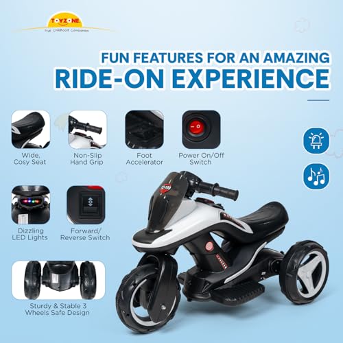 Image of Toyzone Ralph Electric Bike (White) | 6V Rechargeable Bike with 4.5 AH Battery | Music Player with Bluetooth, USB & AUX | 6 Months Battery Warranty | Made in India | for Kids 2-8 Years, Upto 35 Kgs