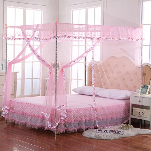 Jqwupup Twin Canopy Bed Curtains - 4 Corner Canopy For Beds, Bed Canopy For Girls Adults, Bedroom Decor (Twin Size, Pink) #TOP1