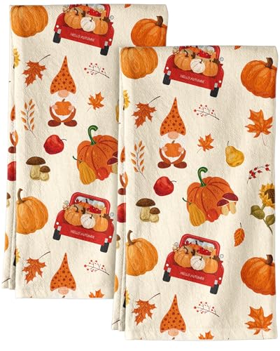 Image of 150GSM Flour Sack Kitchen Towels Set of 2, Harvest | 18 inchx26 inch, Lightweight, Lint-Free, Pure Cotton, Decorative, with Hanging Loop, Absorbent, Softer after Wash, Giftable Package
