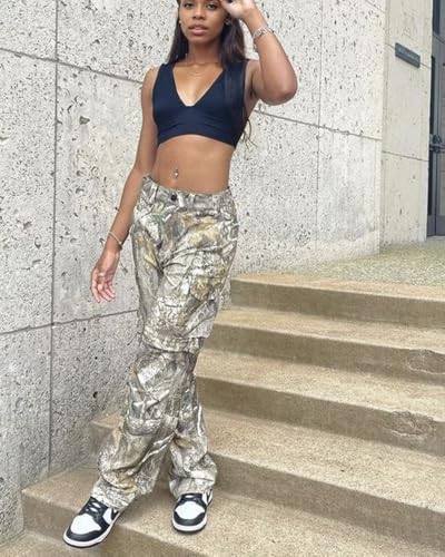 LaurelTree Camo Cargo Pants Straight Wide Leg Trousers Jeans Joggers Sweatpants with Pockets Stretch Fabric Woman Man4