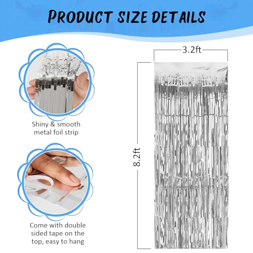 Image of Accevo Silver Party Streamers 3Pack Metallic Tinsel Foil Fringe Curtains 3.2ft x 8.2ft Party Decorations for Photo Booth Photoshoot Birthday Bridal Shower Engagement Bachelorette Disco Party Decor