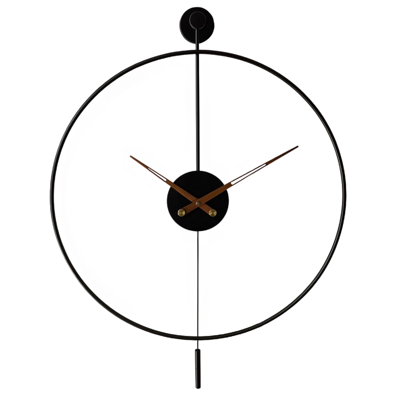 Horloge murale 50 cm anti-vide mural : cadre métal noir et aiguilles bois pour le salon