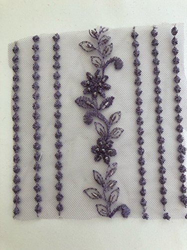 LX14 - Vestido de novia/boda bordado con lentejuelas, diseño floral, 120 cm de ancho, Dark Lavender, Sample (5cmx5cm)