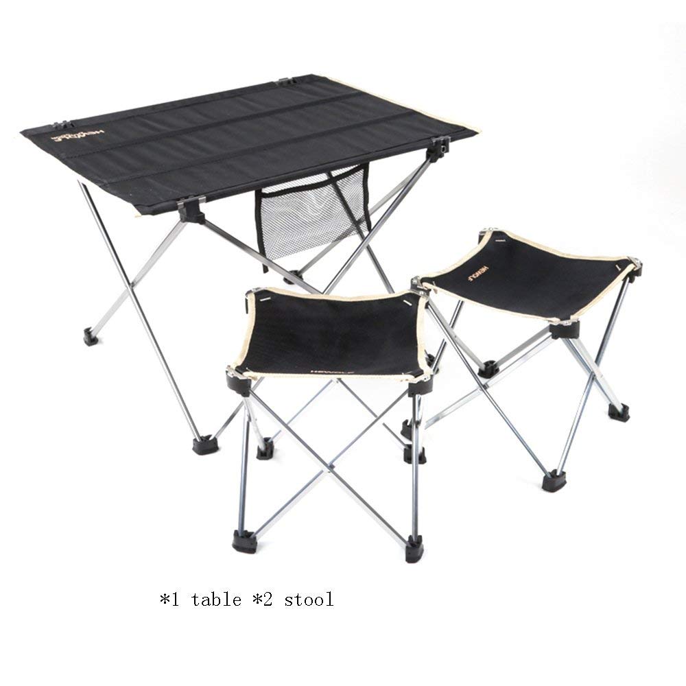 WYZXR Folding Table Adjustable Ultra-Light Aluminum Table and Chair Set Portable Combination Table and Chair Black Can be rotated (Color : B)